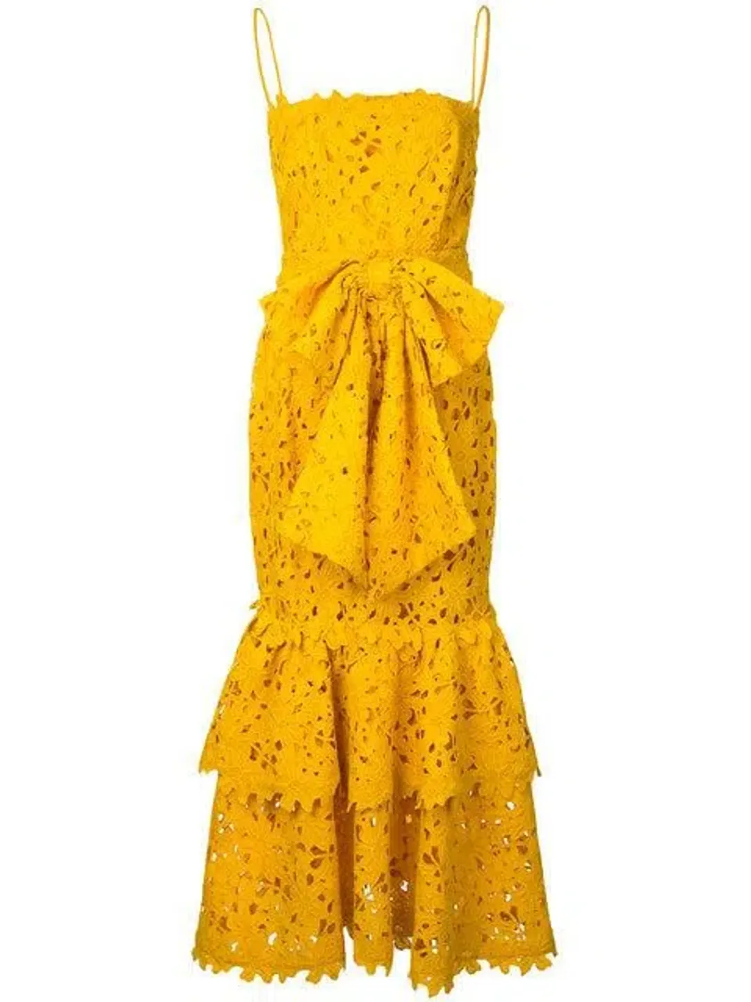 Bambah Double Ruffle Lace Midi Dress Yellow Size 12  for rent on The Volte - main image