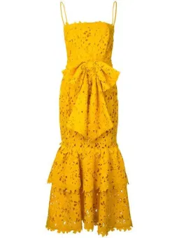 Bambah Double Ruffle Lace Midi Dress Yellow Size 12  for rent on The Volte - image 3