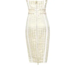 House Of CB Domenica Houndstooth and Chain Midi Dress Gold Cream Size XS / Au 6 for rent on The Volte - image 5