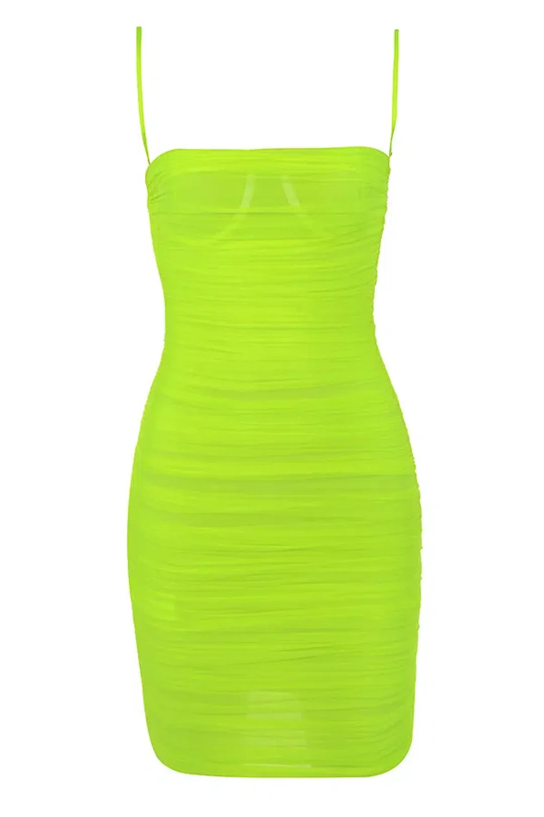 House of CB Ella Ruched Organza Mesh Mini Dress Neon Green Size XS / Au 6 for rent on The Volte - main image