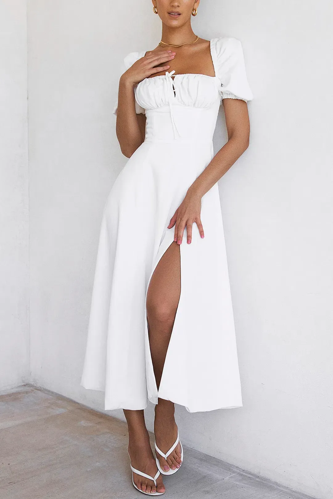 House of CB Tallulah Puff Sleeve Midi Dress White Size S / Au 8 for rent on The Volte - main image