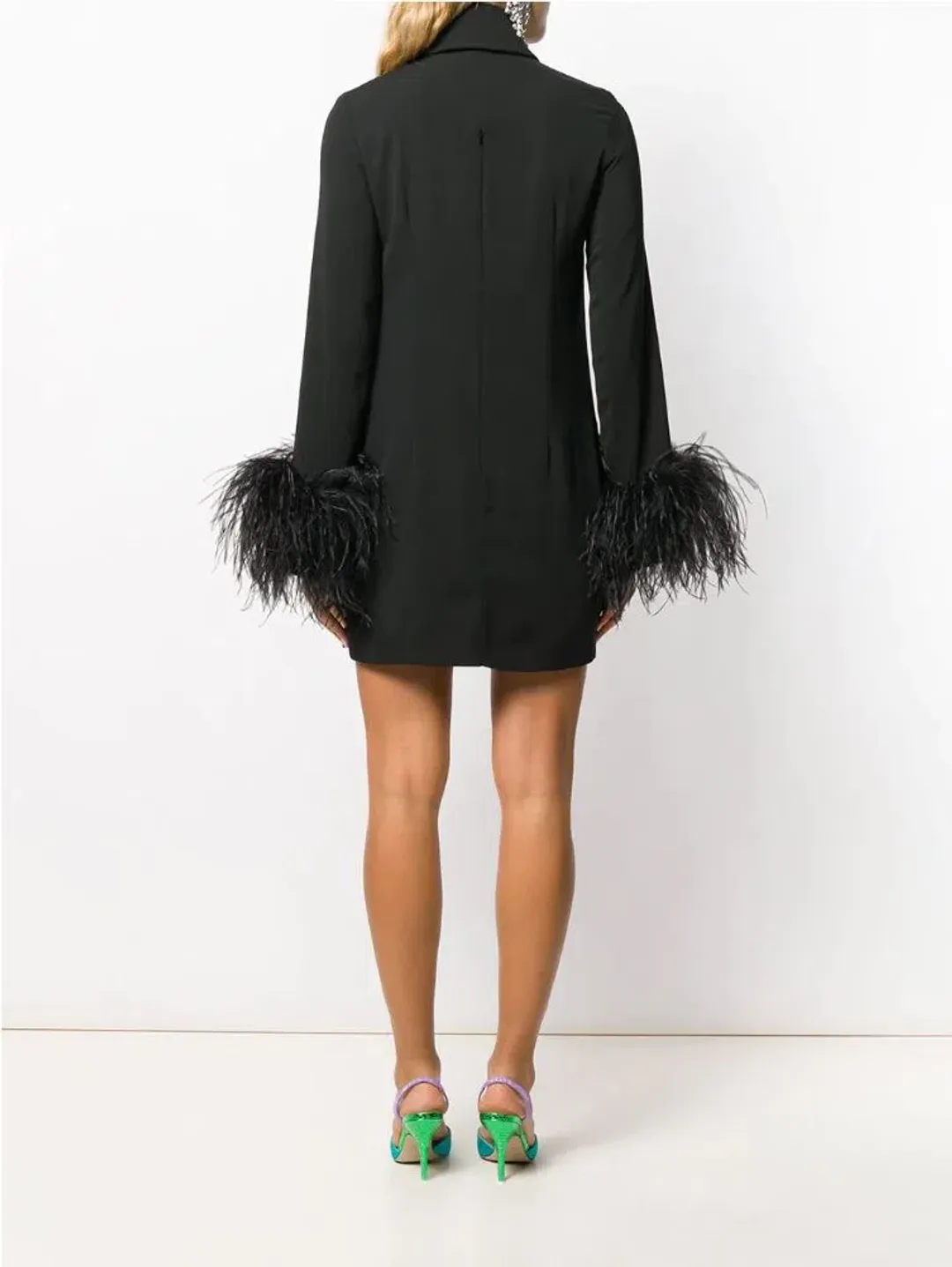 16Arlington Michelle Feather Trim Mini Dress Black Size 8 for rent on The Volte - main image