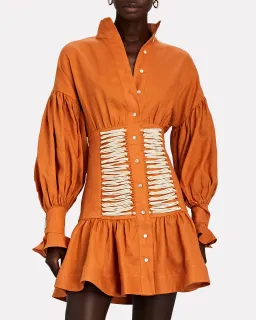 Alemais Holly Linen Lace-Front Mini Dress Orange Size 8 for rent on The Volte - image 2