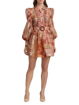 Zimmermann Kaleidoscope Tuxedo Frill Mini Dress Red Swirl Floral Size 0/Au 8 for rent on The Volte - image 1