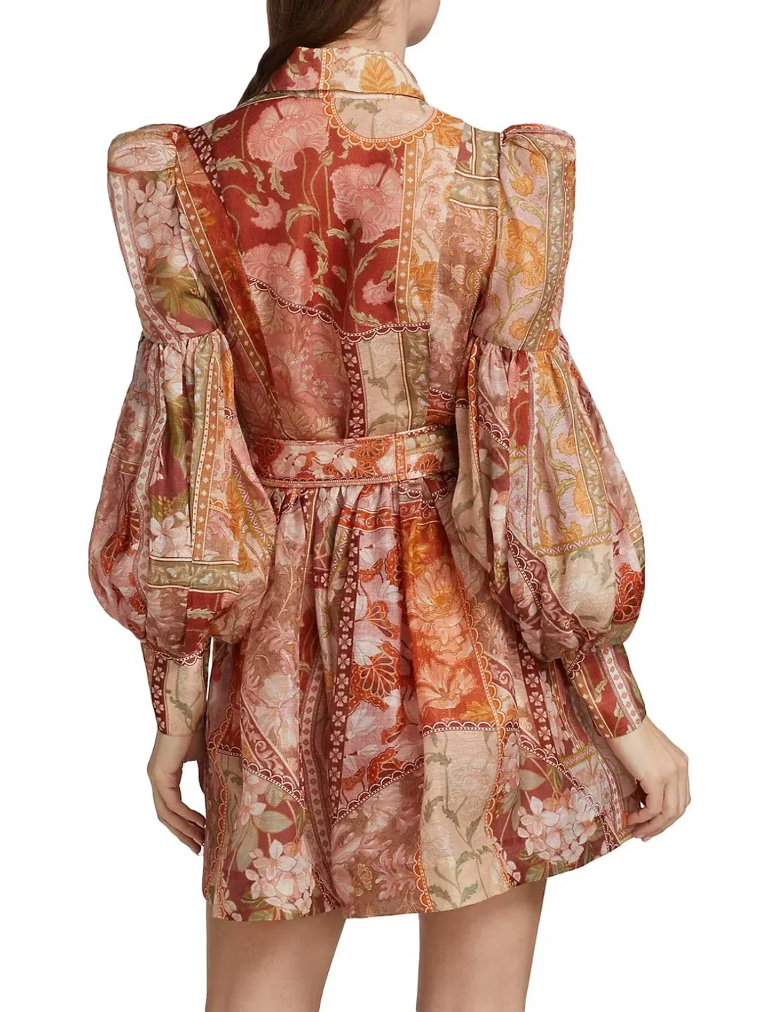 Zimmermann Kaleidoscope Tuxedo Frill Mini Dress Red Swirl Floral Size 0/Au 8 for rent on The Volte - main image