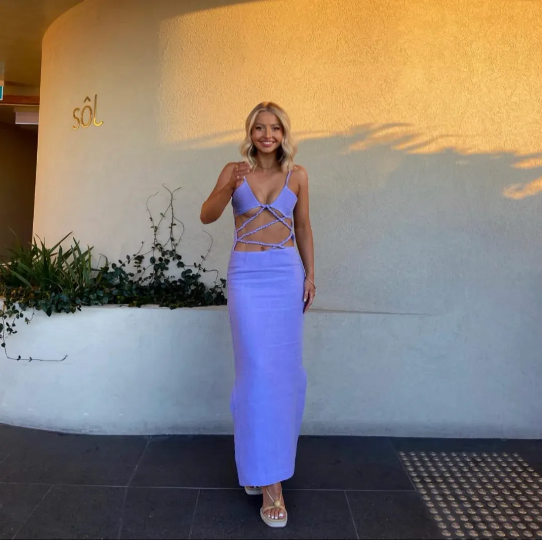 Christopher Esber Lattice Bra Dress Lilac Size 6 for rent on The Volte - main image