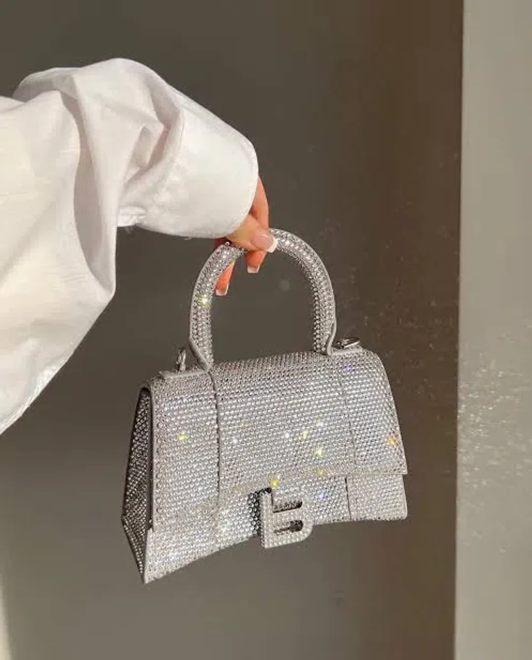 Balenciaga Crystal Embellished Hourglass Tote Bag Grey for rent on The Volte - main image