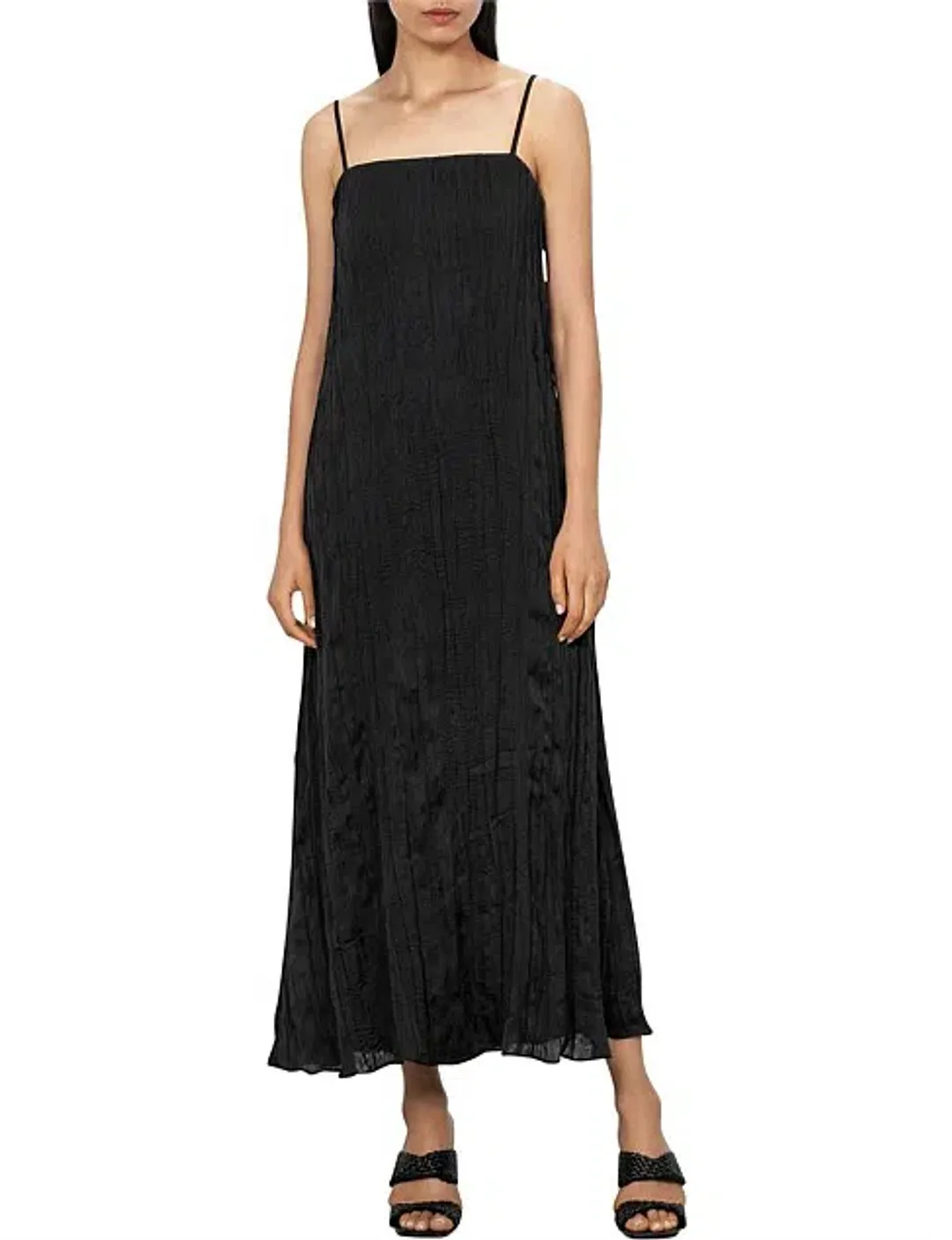 Veronika Maine Plisse Slip Dress Black Size 8 for rent on The Volte - main image