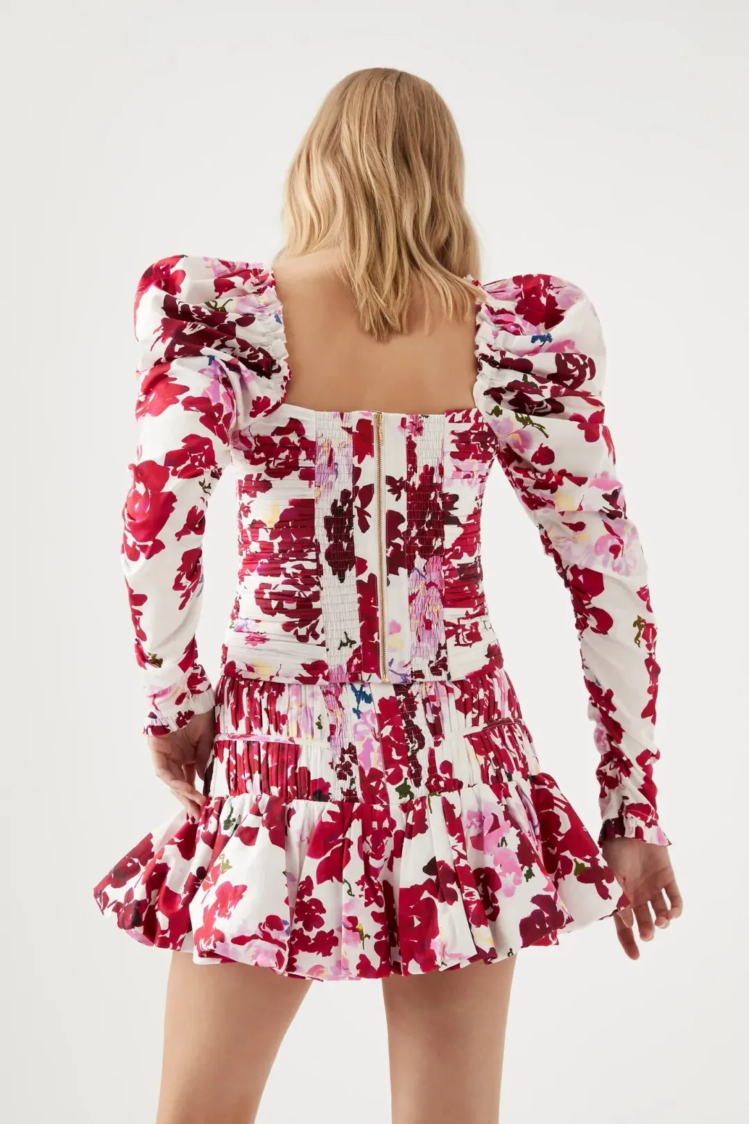 Aje Marlene Roses Ruched Top &  La Vie Bubble Mini Skirt Set  Roses of Provence Print Size 8  for rent on The Volte - main image