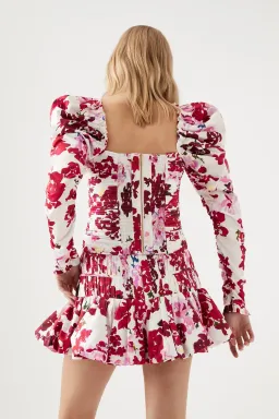 Aje Marlene Roses Ruched Top &  La Vie Bubble Mini Skirt Set  Roses of Provence Print Size 8  for rent on The Volte - image 3