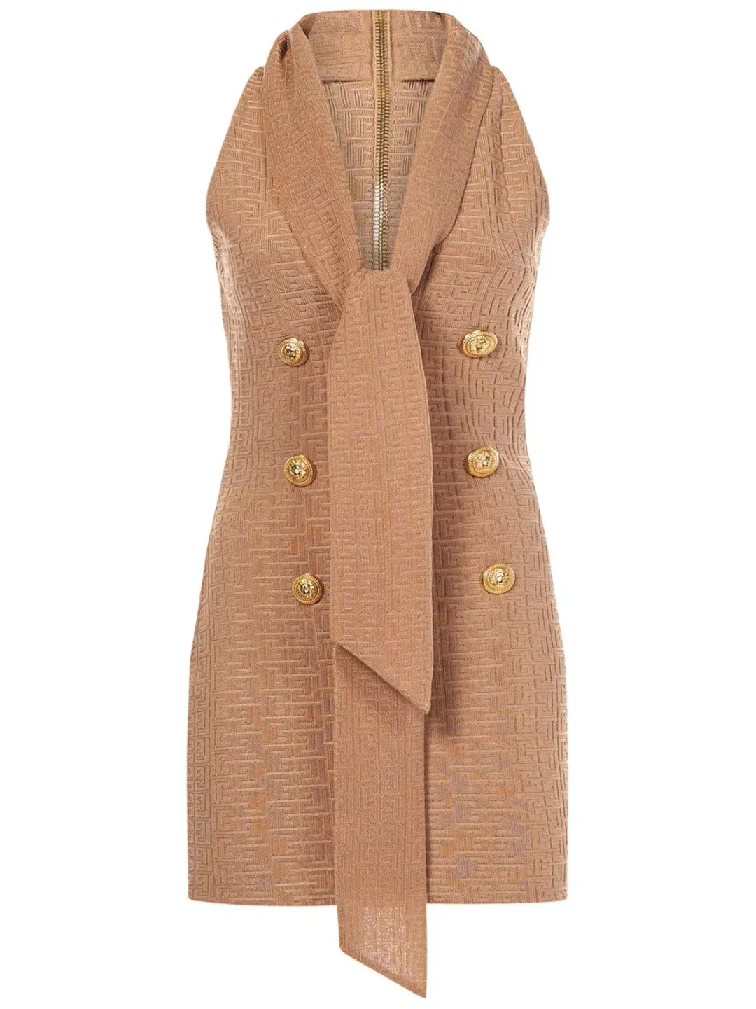 Balmain Monogram Sleeveless Dress Beige Size 6 for rent on The Volte - main image