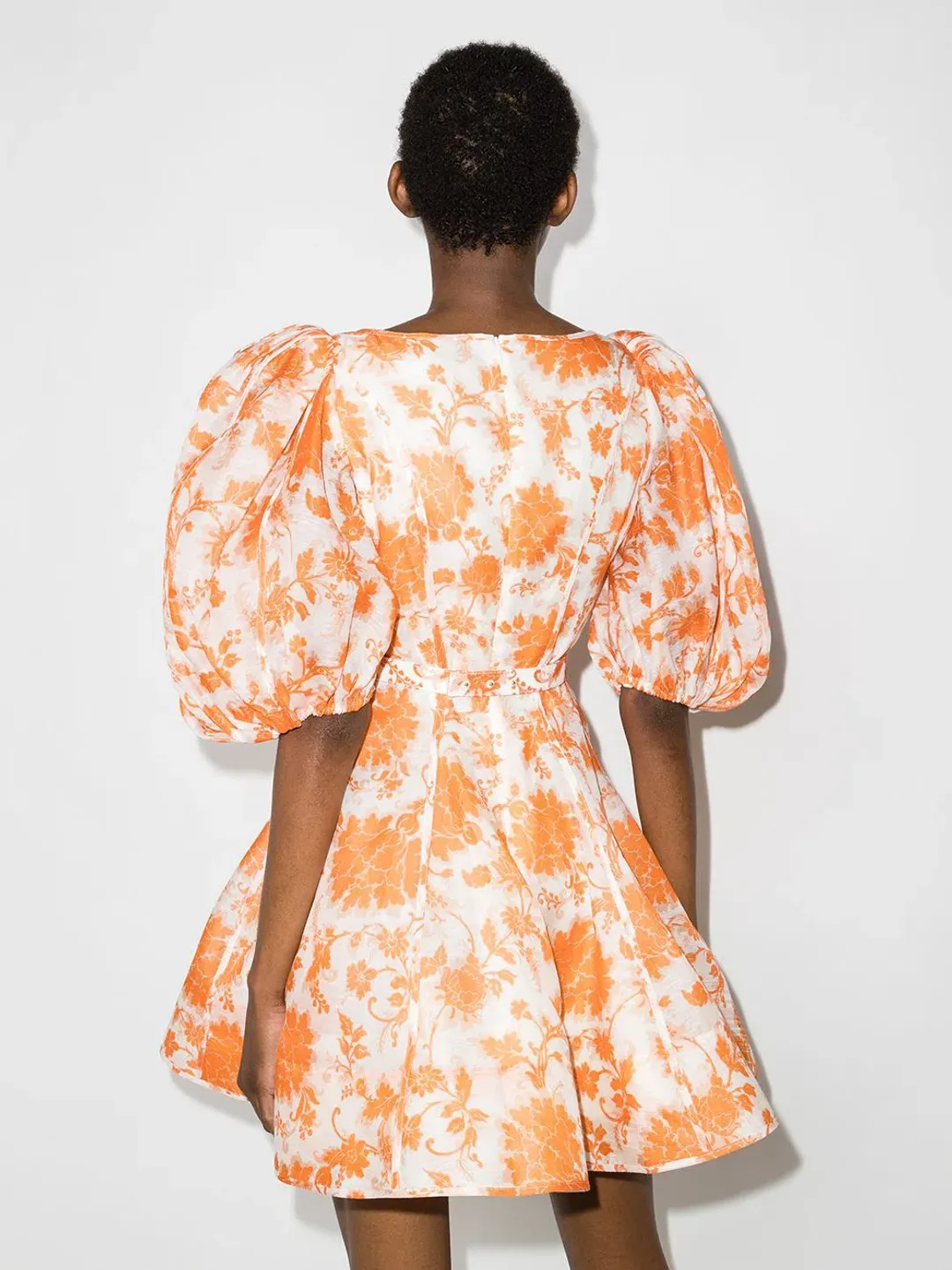 Zimmermann Postcard Puff Sleeve Mini Dress Orange Floral Size 0/AU 8 for rent on The Volte - main image