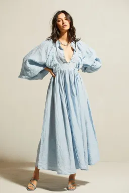 Kinga Csilla Mascali Linen Dress Blue Size 8 for rent on The Volte - image 1
