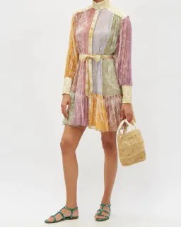 Zimmermann Dancer Lantern Mini Dress Spliced Lace Print Size 1 / Au 10 for rent on The Volte - image 1