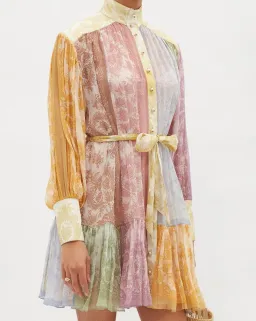 Zimmermann Dancer Lantern Mini Dress Spliced Lace Print Size 1 / Au 10 for rent on The Volte - image 2