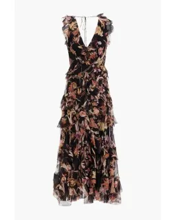Zimmermann Wavelength Ruffled Silk Georgette Midi Dress Floral Print Size 0 / Au 8 for rent on The Volte - image 3