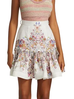 Zimmermann Prima Flip Linen Mini Skirt Floral Size 0P / Au 6P for rent on The Volte - image 2