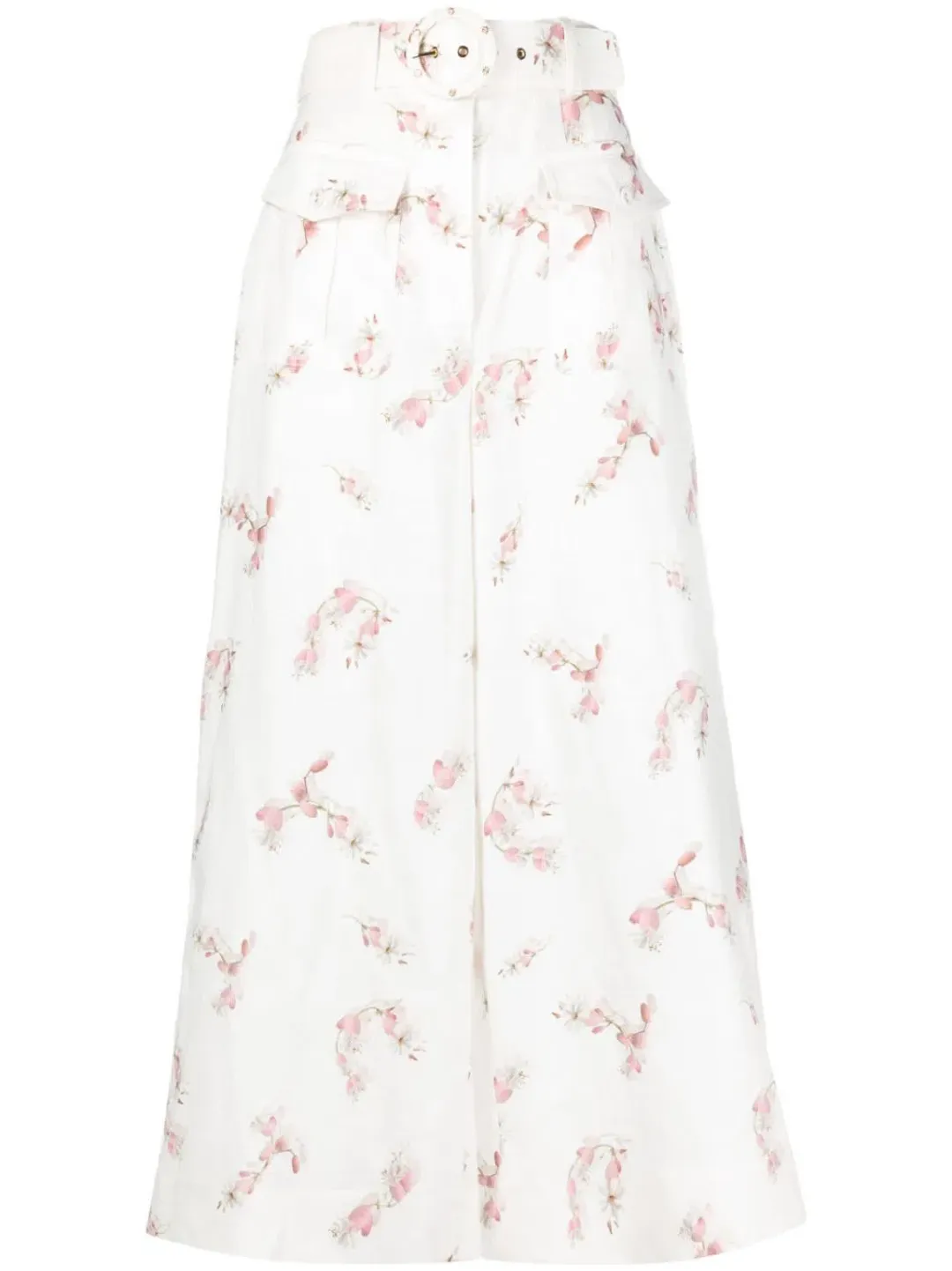 Zimmermann Dancer Wide Leg Belted Trousers White Floral Size 0 / Au 8 for rent on The Volte - main image