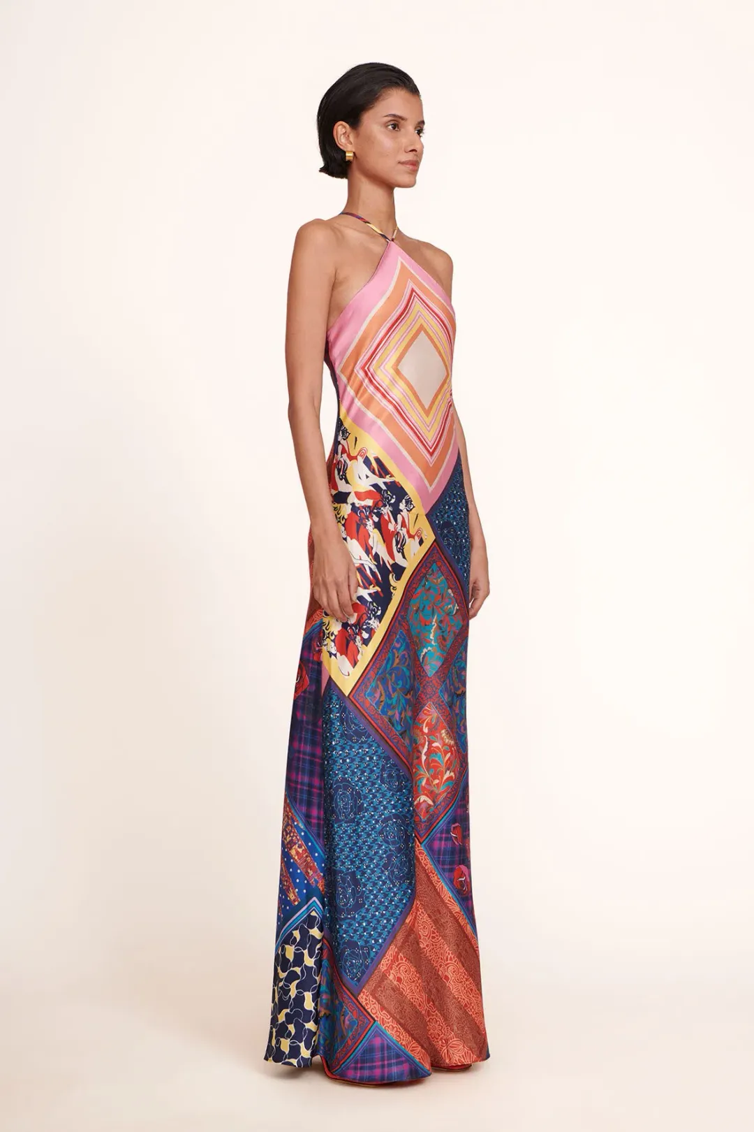 Staud Cubism Dress in Patchwork Foulard Print Size 6 for rent on The Volte - main image