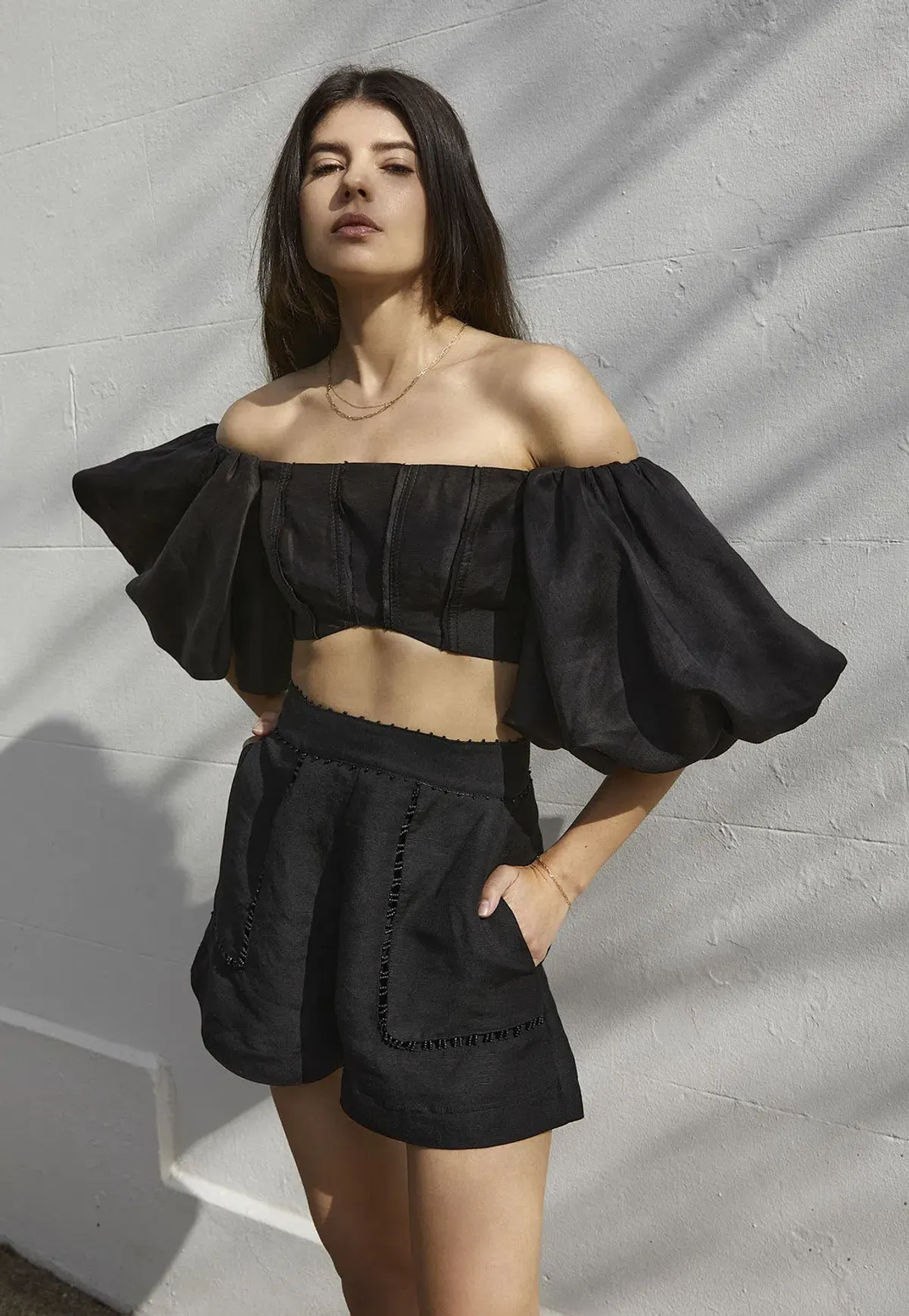 Aje Eugenie Top and Lucie Short Set Black Size 8 for rent on The Volte - main image