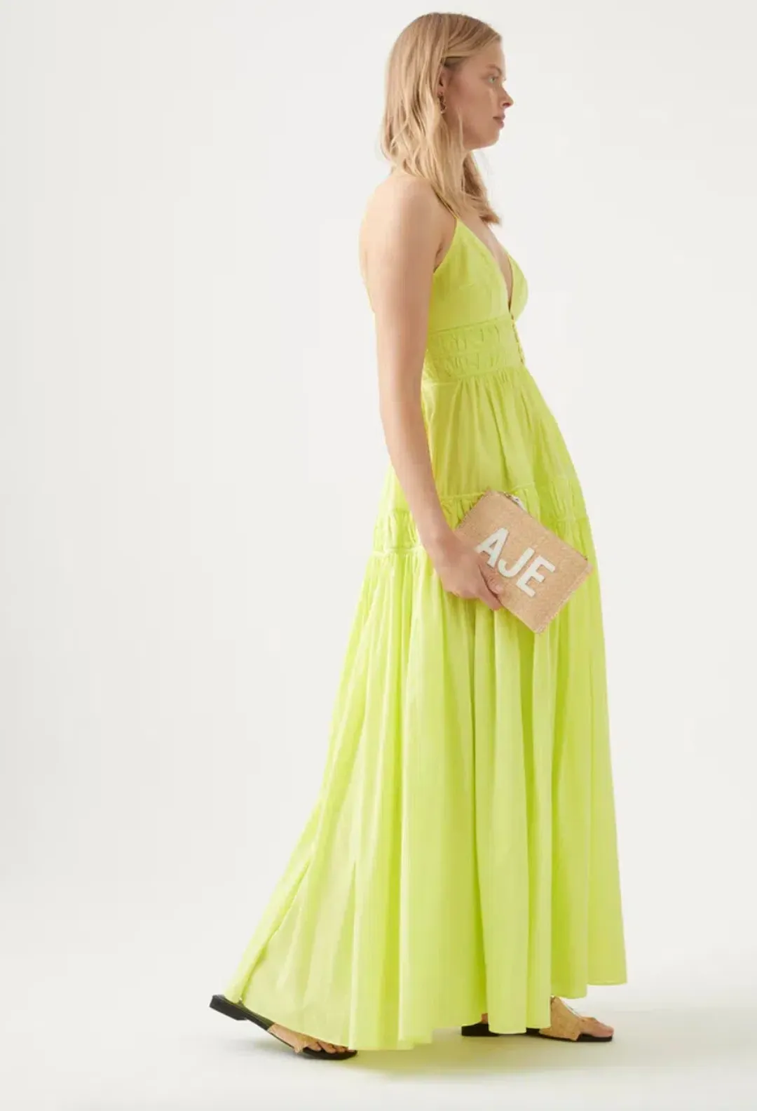 Aje Grace Tiered Maxi Dress Light Lemon Size 6 for rent on The Volte - main image