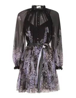 Zimmermann Botanica Lantern Mini Dress Black/Purple Size 0 / Au 8 for rent on The Volte - image 3