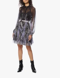 Zimmermann Botanica Lantern Mini Dress Black/Purple Size 0 / Au 8 for rent on The Volte - image 1