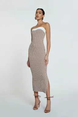 By Johnny Isabella Check Knit Strapless Dress Print Size M / 10 for rent on The Volte - image 1
