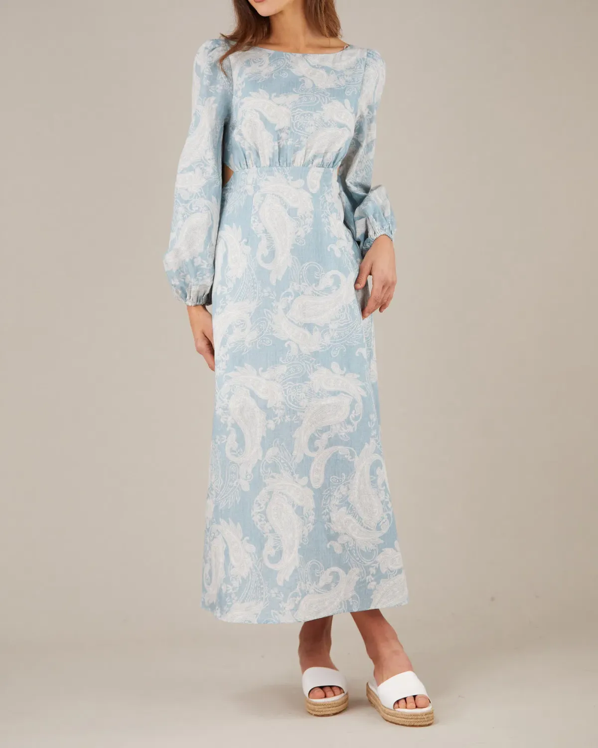 Amelius Bohemia Linen Maxi Dress Blue Size 8 / S for rent on The Volte - main image