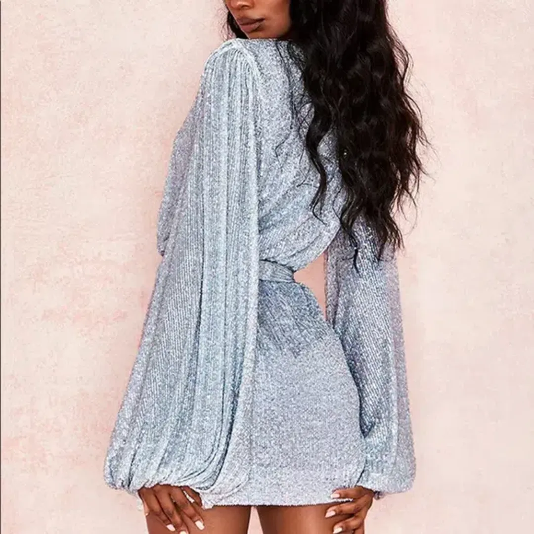 House of CB Verona Wrap Mini Dress Silver Size XS / Au 6 for rent on The Volte - main image