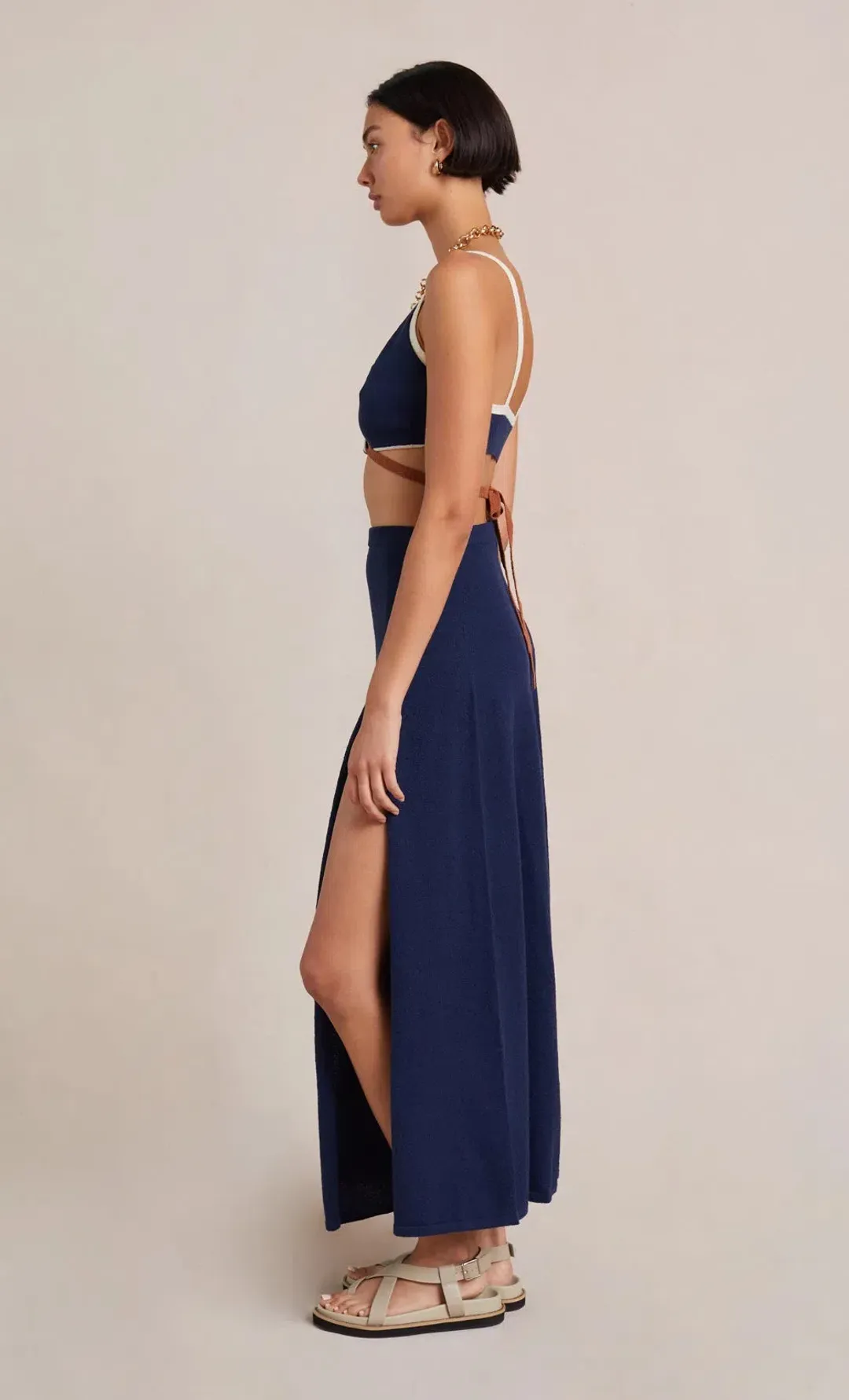 Bec & Bridge Enzo Twist Knit Top Size 8 & Skirt Size 10 Set Blue for rent on The Volte - main image