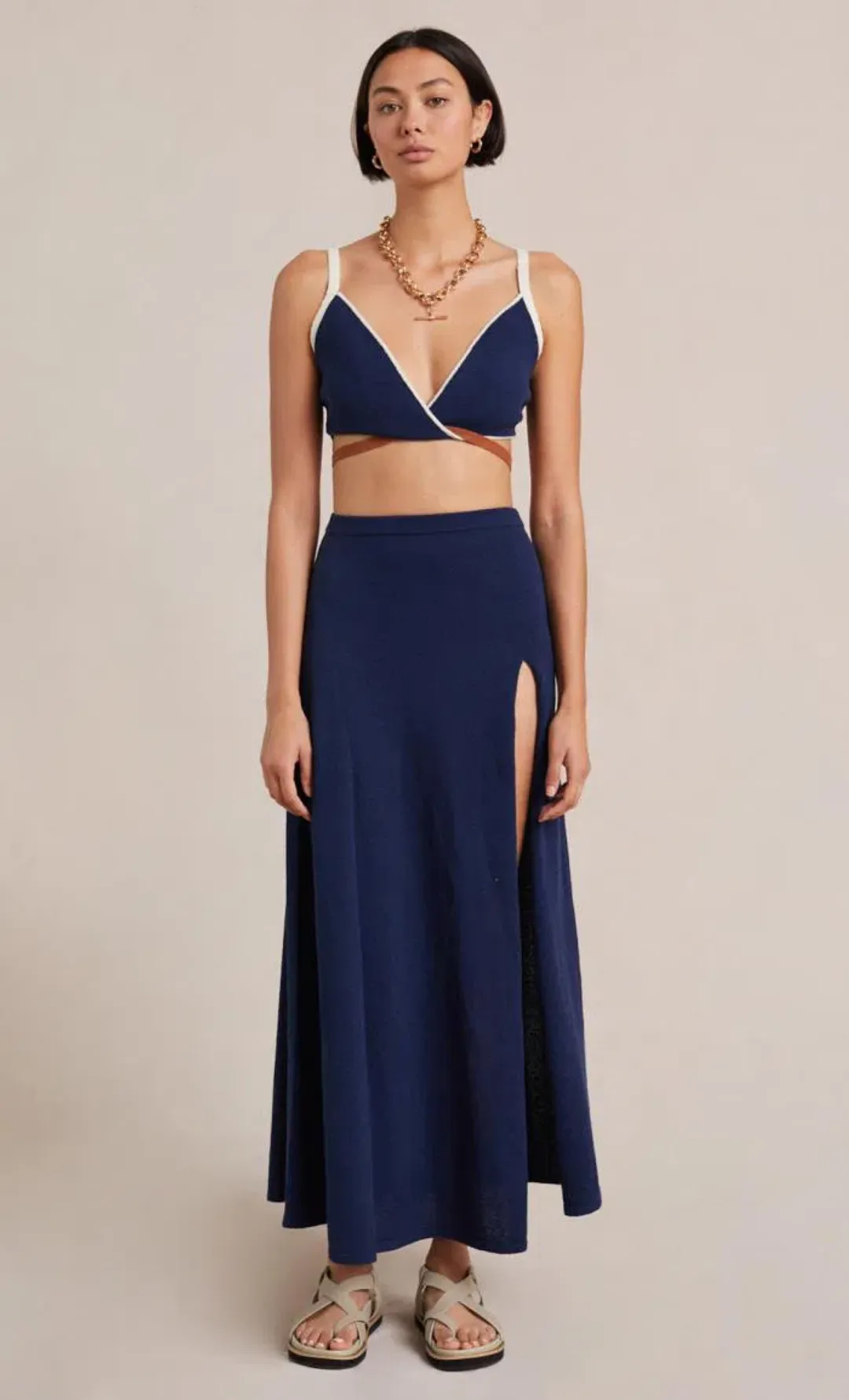 Bec & Bridge Enzo Twist Knit Top Size 8 & Skirt Size 10 Set Blue for rent on The Volte - main image