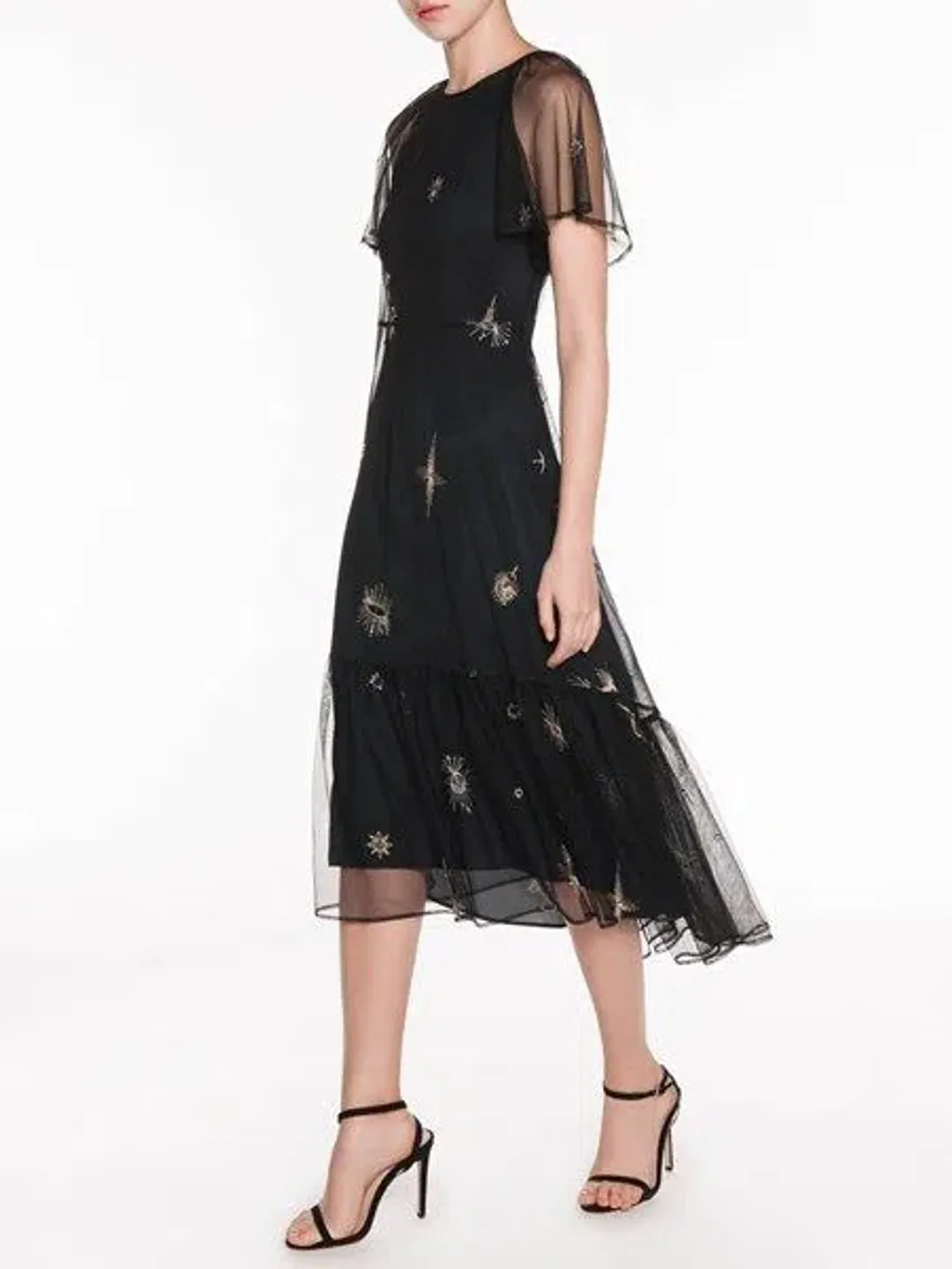 Veronika Maine Celestial Embroidered Midi Dress Black Size 12 for rent on The Volte - main image