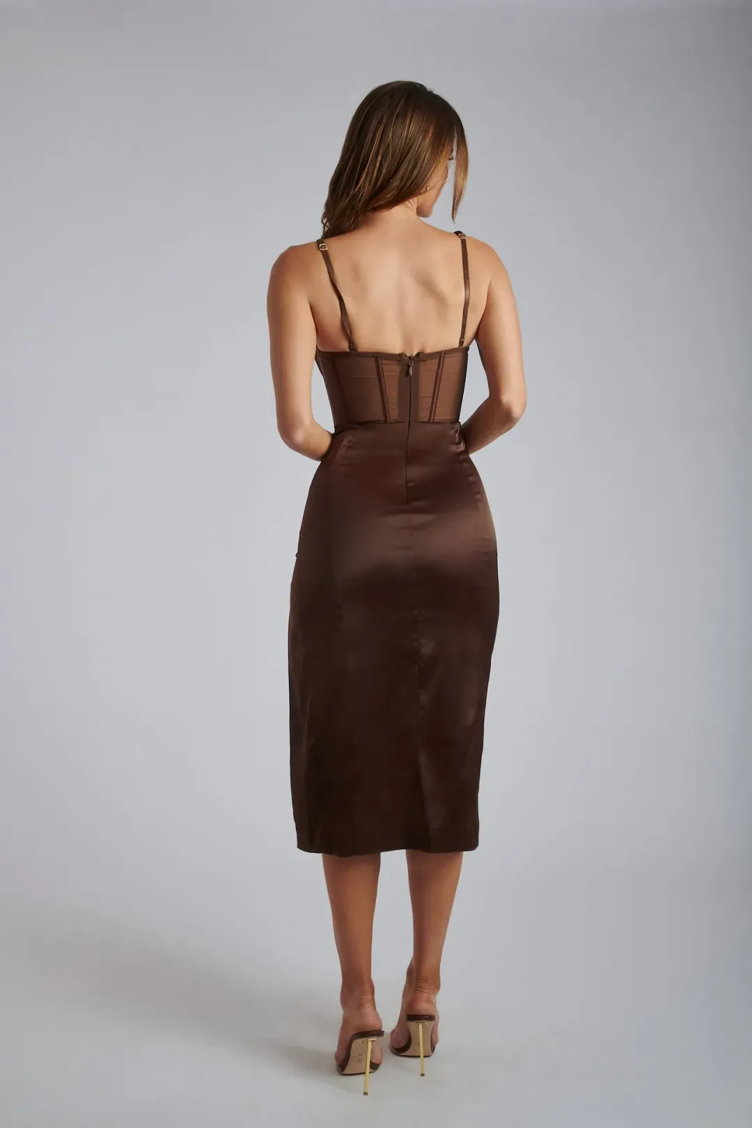 Meshki Talisa Dress Chocolate Size XS/Au 6  for rent on The Volte - main image