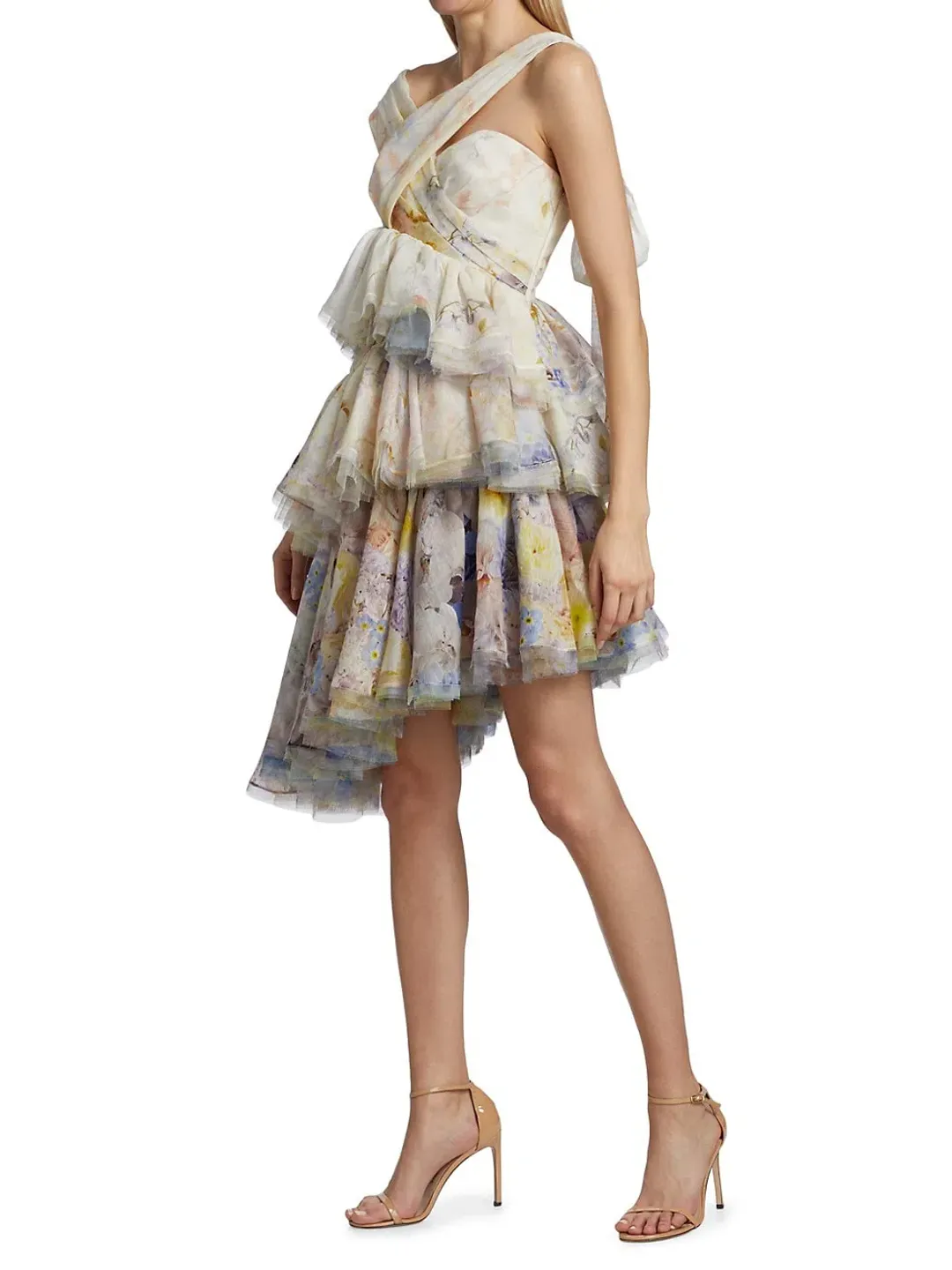 Zimmermann Rhythmic Asymmetric Mini Dress Citrus Garden Size 0P/Size 6  for rent on The Volte - main image