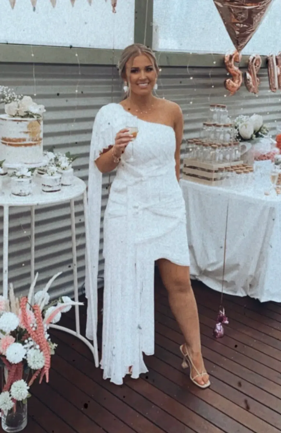 Thurley Crest One Shoulder Mini Dress  White Size 10 for rent on The Volte - main image