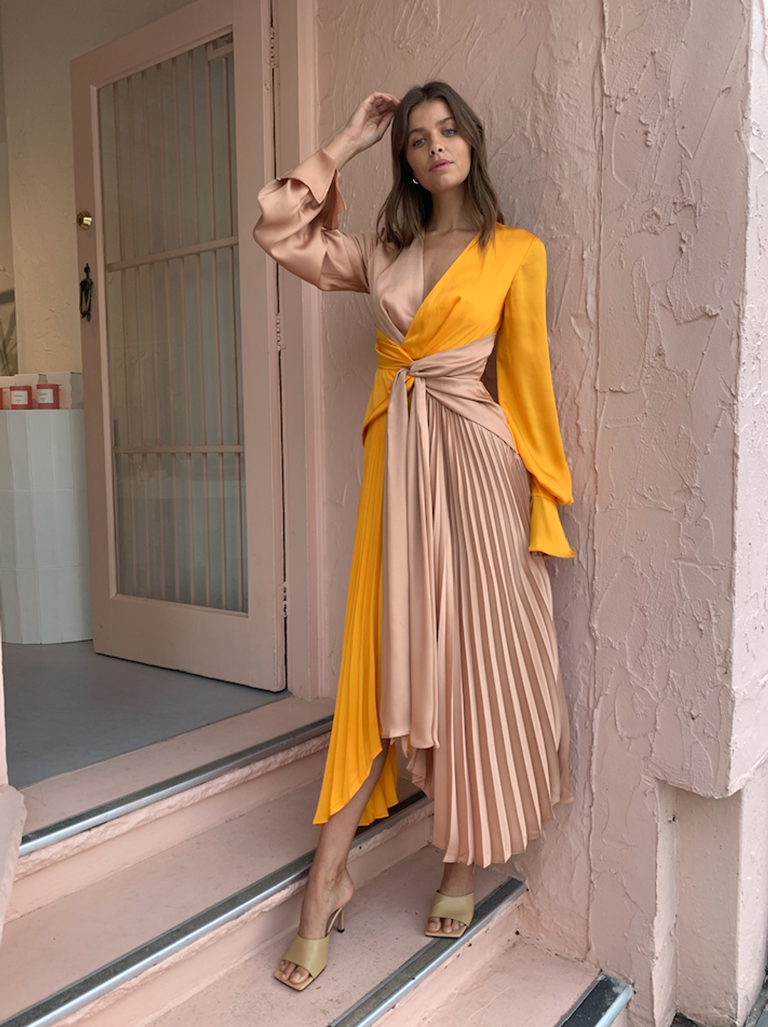 Acler Empire Dress Orange/Nude Size 8 for rent on The Volte - main image