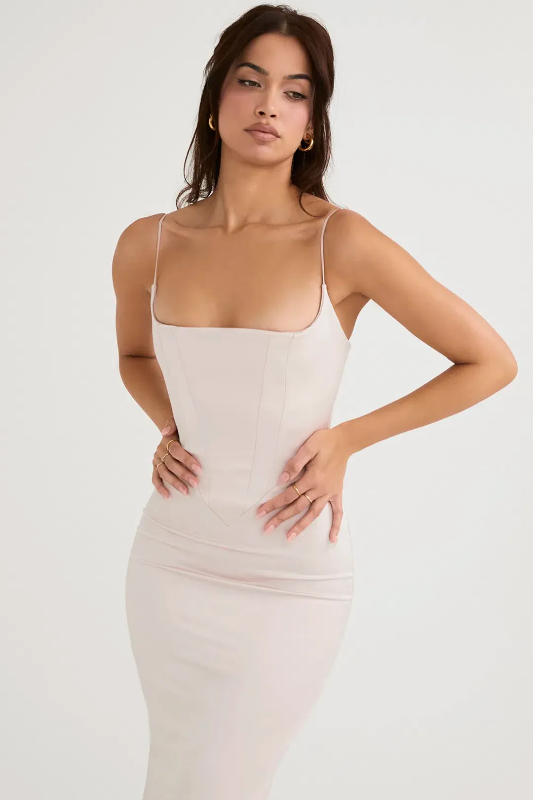 House of CB Olivette Crystal Satin Maxi Dress White Size 10 for rent on The Volte - main image