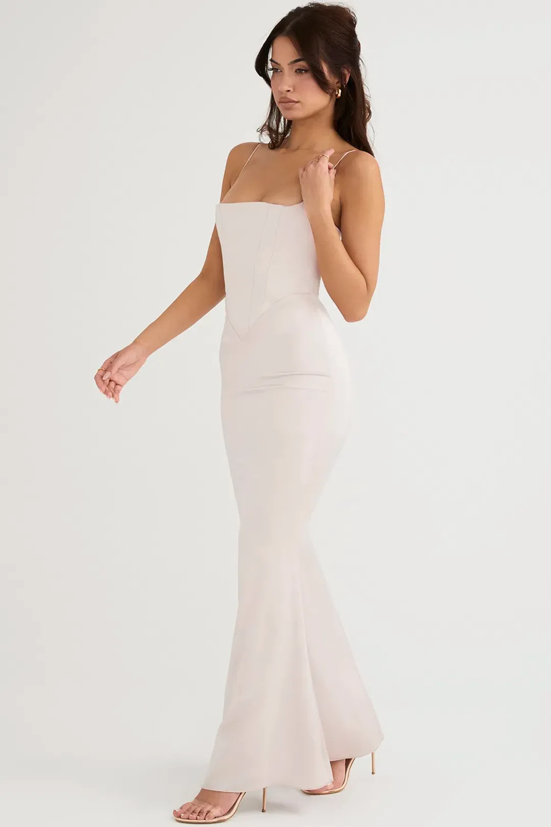 House of CB Olivette Crystal Satin Maxi Dress White Size 10 for rent on The Volte - main image