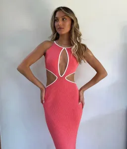 San Sloane Adrian Rib Midi Dress in Coral Pink Size 8 for rent on The Volte - image 3