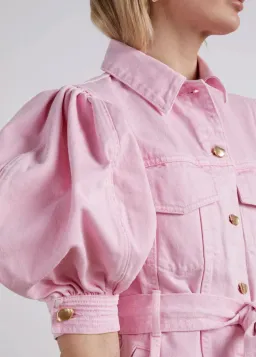 Aje Triada Button Denim Puff Sleeve Dress Pink Size 8 for rent on The Volte - image 3