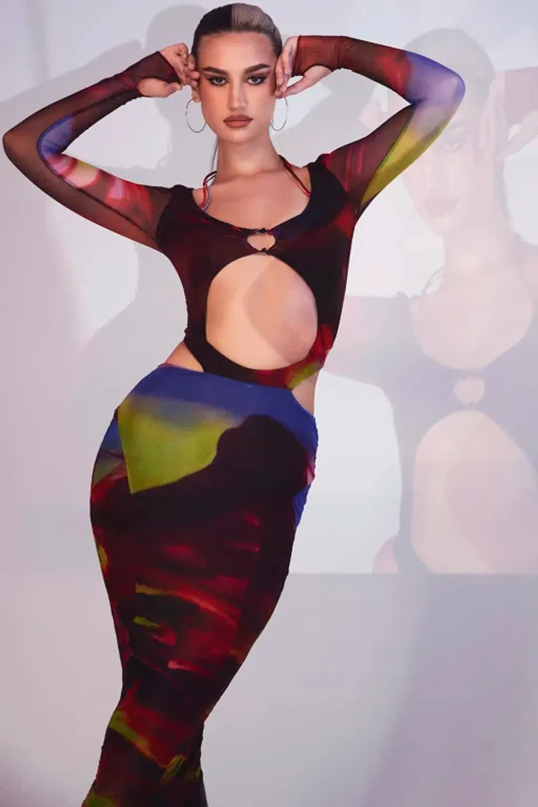 House of CB Marina Printed Cut Out Midi Dress Print Size S / Au 8 for rent on The Volte - main image