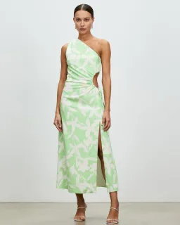 Lover Maldives One Shoulder Dress Green Print Size 10 for rent on The Volte - image 1
