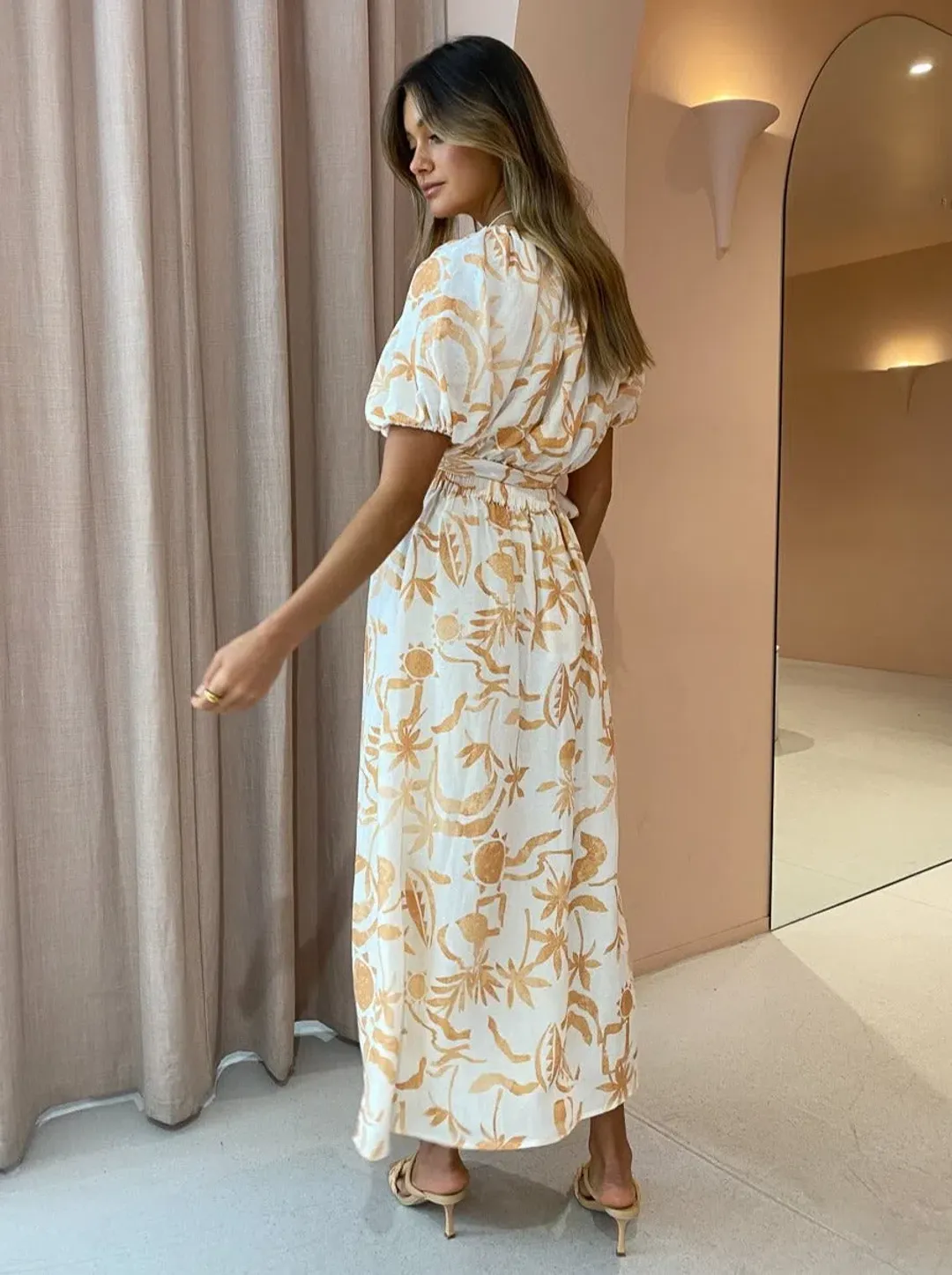 Steele Jules Skirt and Murphy Top in Sand Palmette Print Size M/AU 10 for rent on The Volte - main image