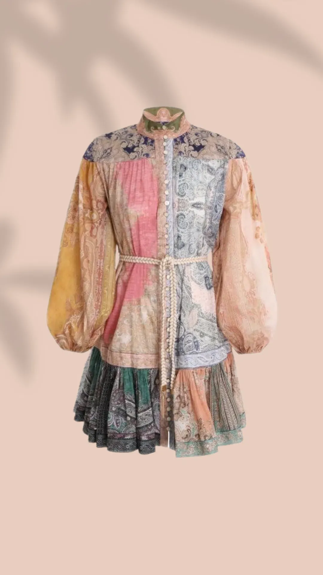 Zimmermann Anneke Spliced Lantern Mini Dress Print Size 4/ AU 16 for rent on The Volte - main image