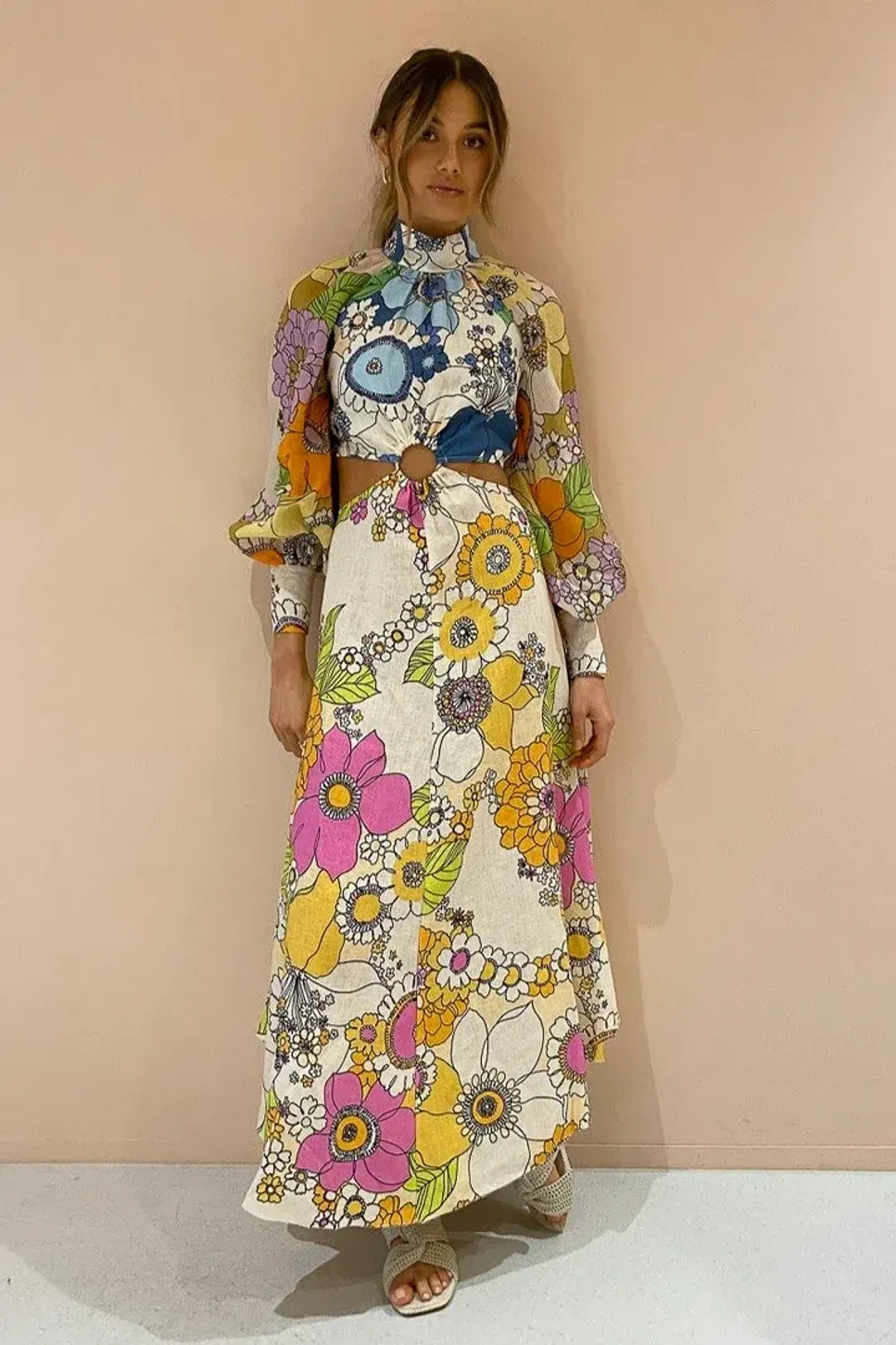 Alemais Farrah Cut Out Midi Dress Multi Size 10  for rent on The Volte - main image