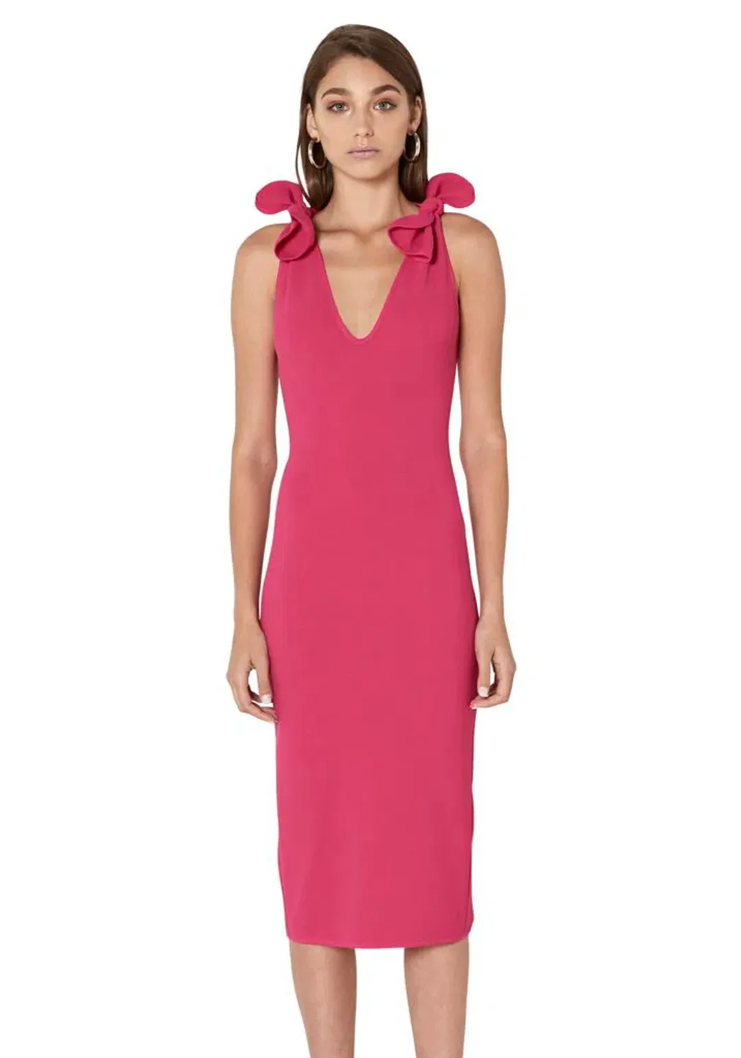 By Johnny V Neck Bow Shoulder Dress Pink Size 10  for rent on The Volte - main image
