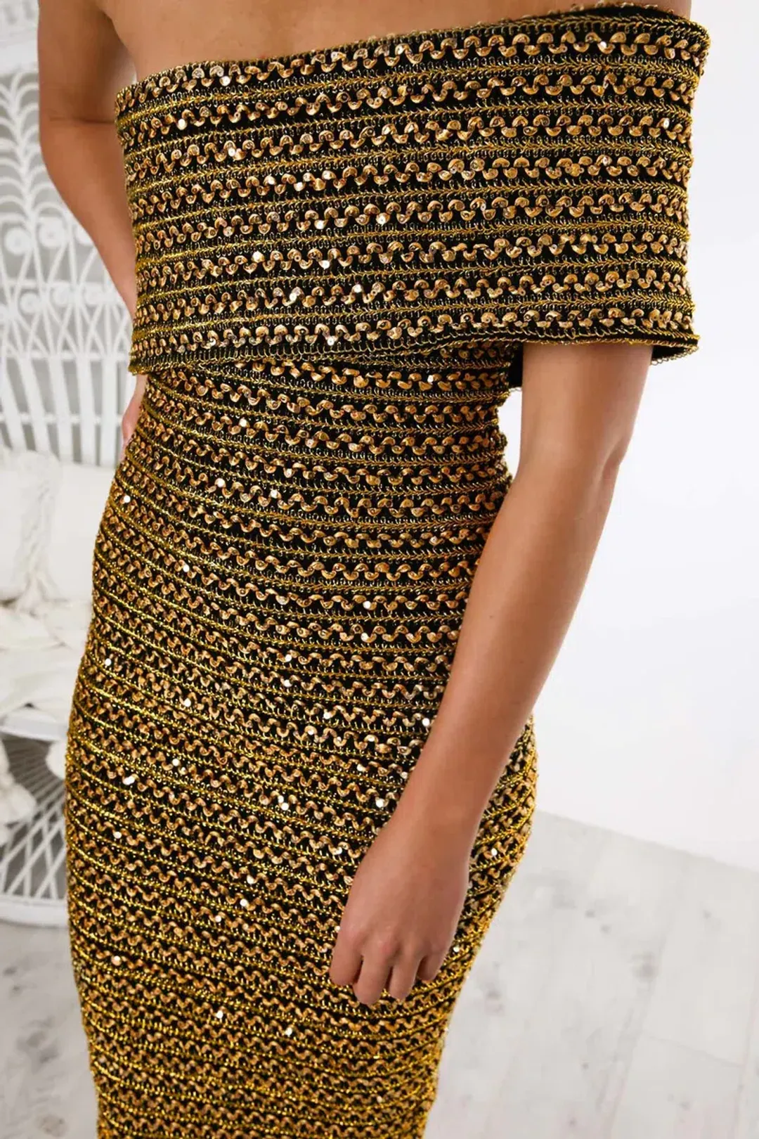 Eliya the Label Isobelle Dress Gold Size 6  for rent on The Volte - main image