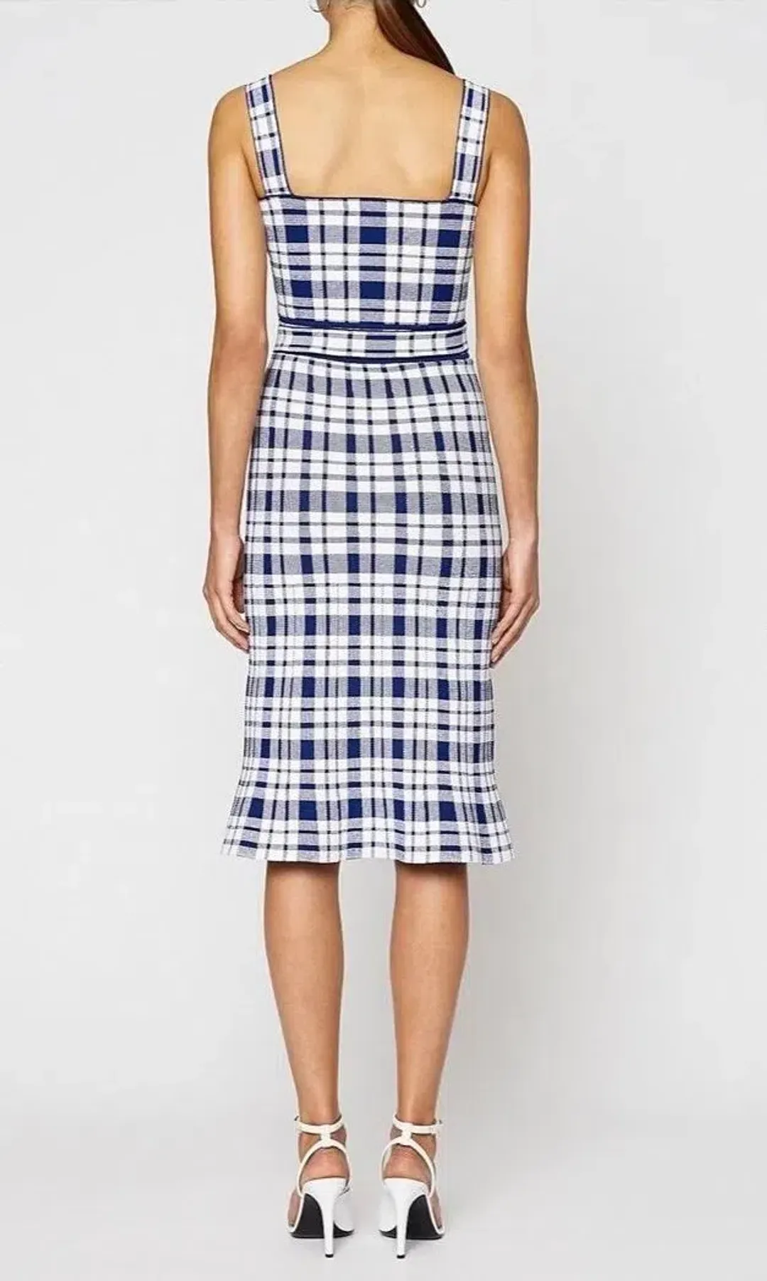 Scanlan Theodore Crepe Knit Check Dress Blue Print Size XS / Au 6 for rent on The Volte - main image