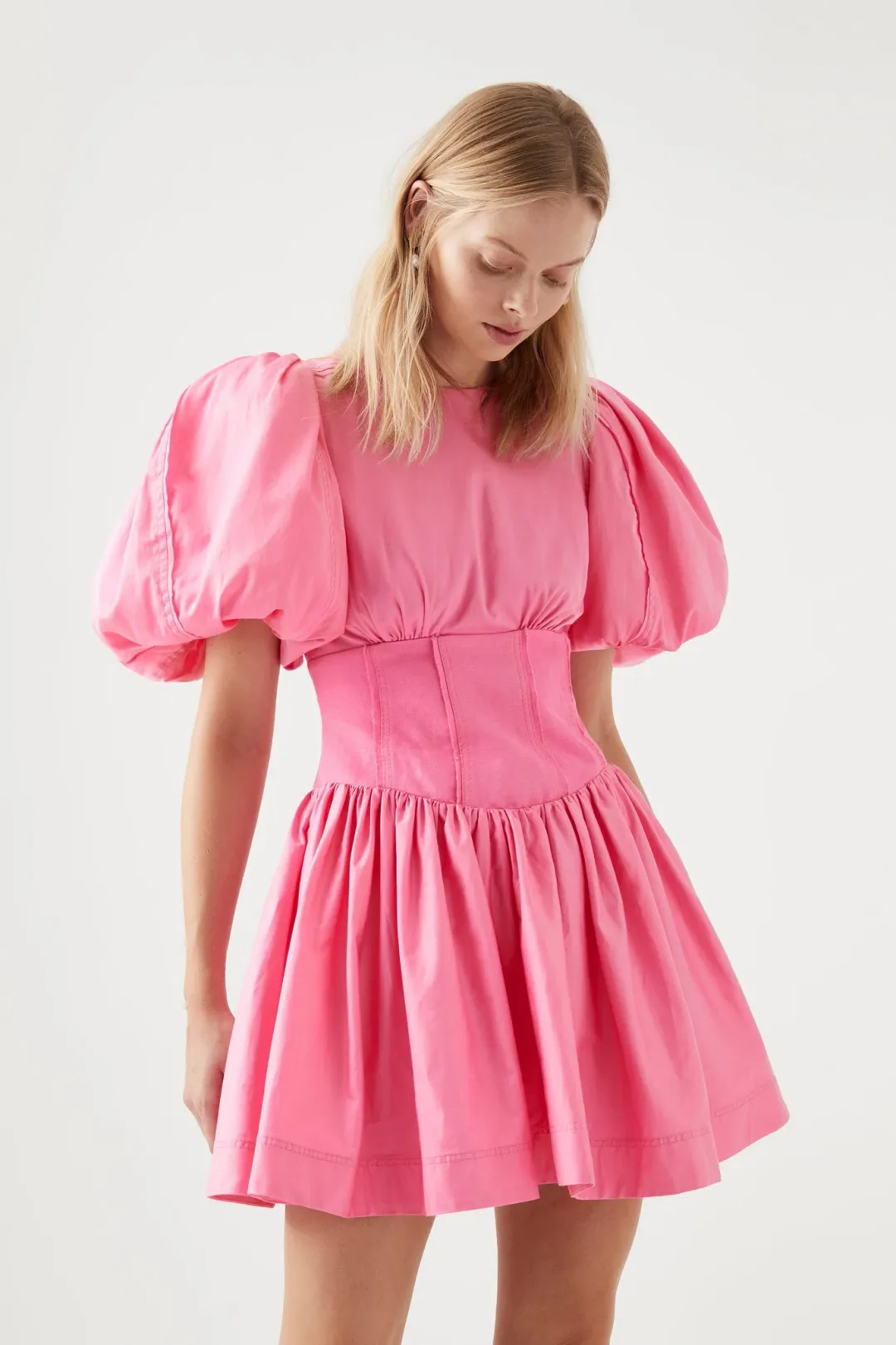 Aje Gianna Puff Sleeve Mini Dress French Rose Pink Size 10 / M for rent on The Volte - main image